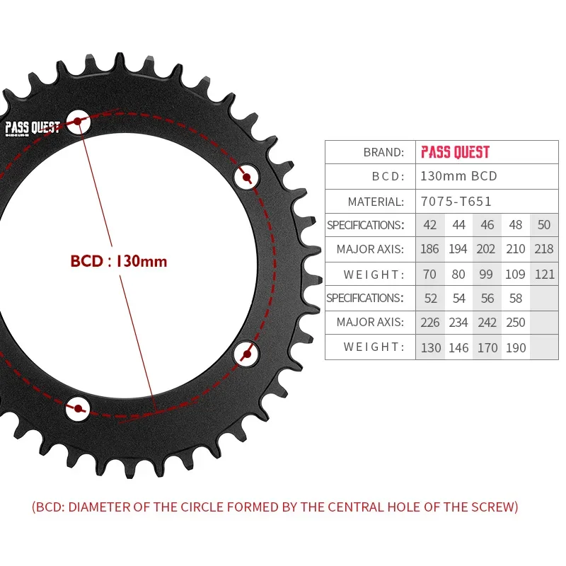 PASS QUEST 130BCD Five Claws AERO Road Bike Narrow Wide Chainring for DA7900 7800 Ut6700 105-5700 Tiagra 4600 3D and 3D+ S-work