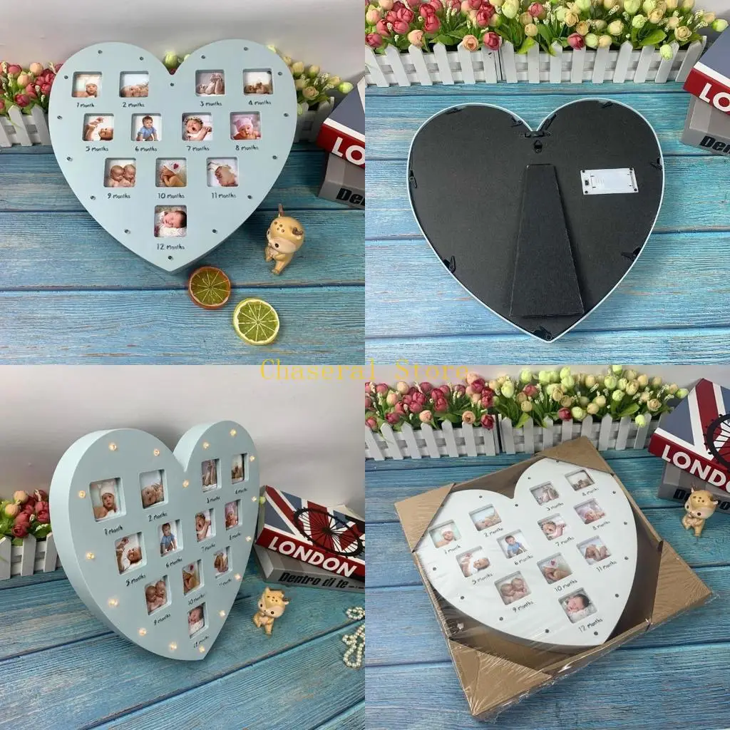 E7CE First Year Baby Frame with Light 0-12 Month Heart Photo Frame