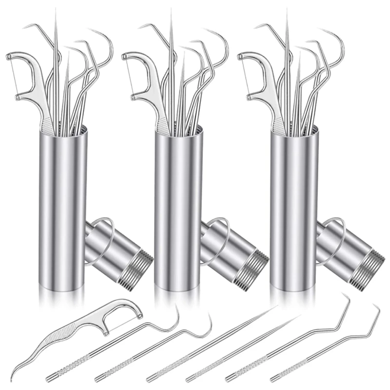Portátil Aço Inoxidável Conjunto Palito, Dentes Reutilizáveis, Removedor de Tártaro, Viagem, Escova De Limpeza Interdental, Fio Dental, Oral Care