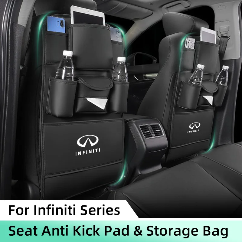 

All in One Car Seatback Storage Bag For Infiniti FX35 Q50 G37 Q30 ESQ QX50 QX60 QX70 Car Organizer with Cup Holder Anti Kick Pad