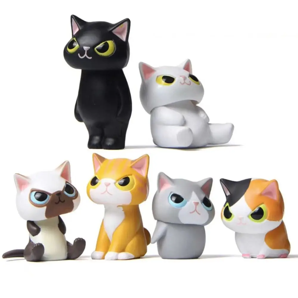 6PCS/Set New Plastic Cats Doll Figurine Yellow White Black DIY Disguised As Cats Animals Ornaments