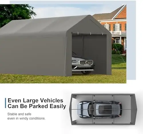 Carport, 10‘ x 20’ Heavy Duty Portable Garage All-Season Car Canopy w/Removable Sidewall & Doors, Carport Canopy Party