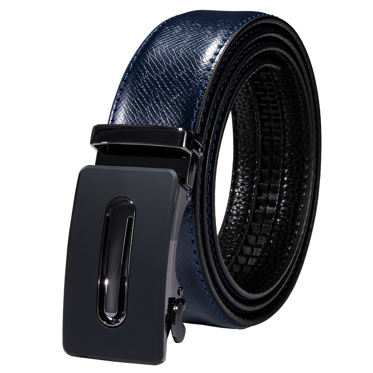 Hi-Tie Mens Belts Blue Navy Orange Genuine Leather Automatic Buckle Men Belt Adjustable Waistband For Dress Jeans Wedding Party