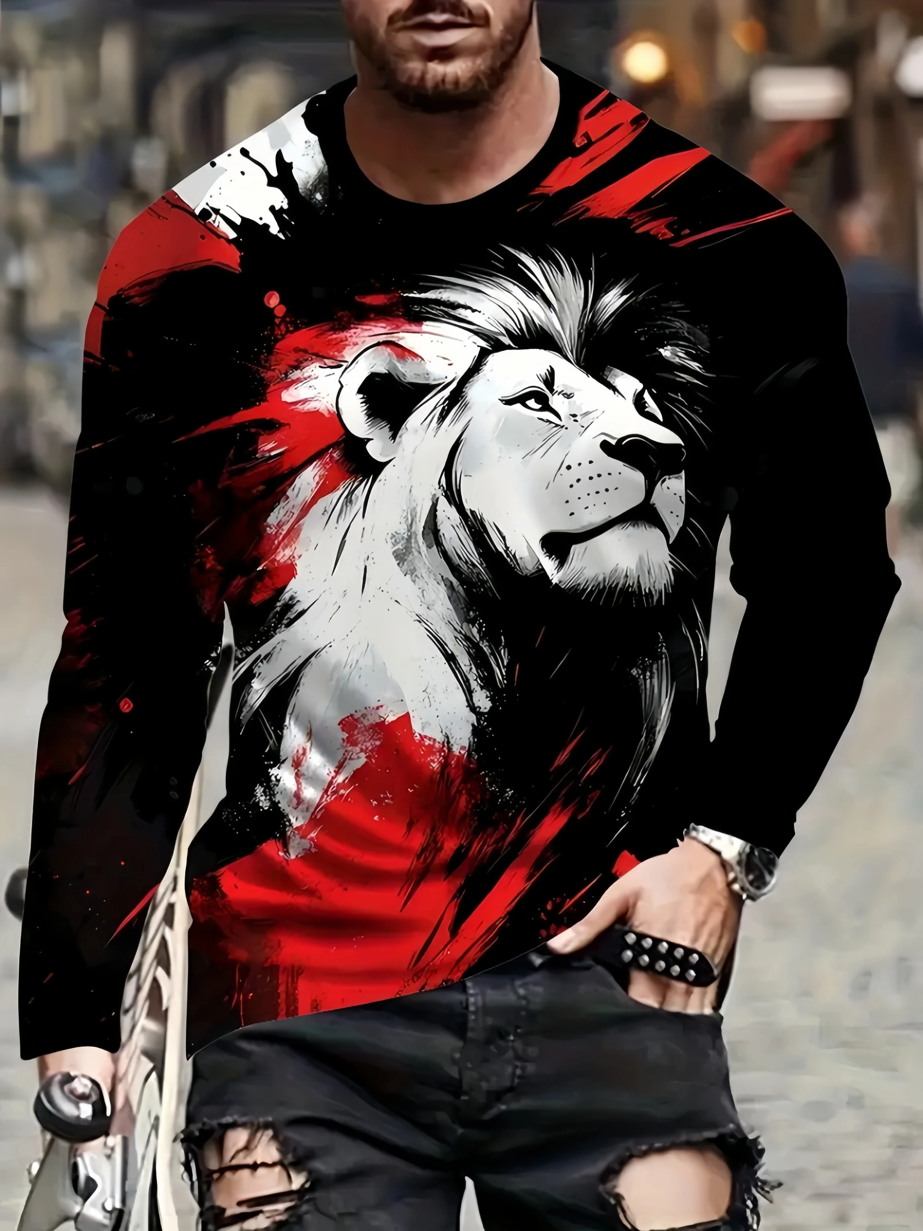 

2025 Fashion Animal Graphic 3D Print Polyester Men's Long Sleeve T-shirt Autumn Casual Loose Comfortable Tee Tops Street Clothes