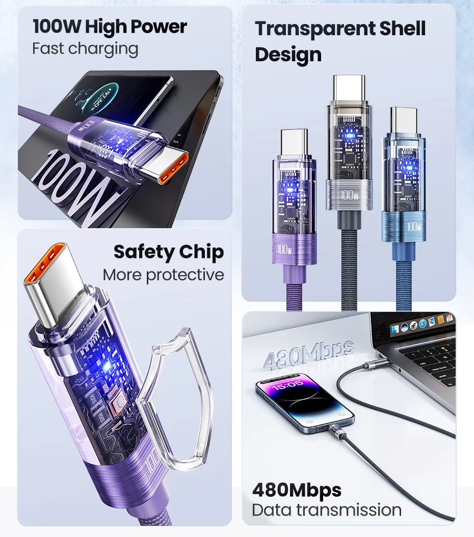 Toocki 100W USB-C-Kabel, 6A, QC4.0, Schnellladefunktion, intelligente automatische Abschaltung, Datenkabel für iPhone 15, Samsung Galaxy S23, S22, Huawei. – Detail 2