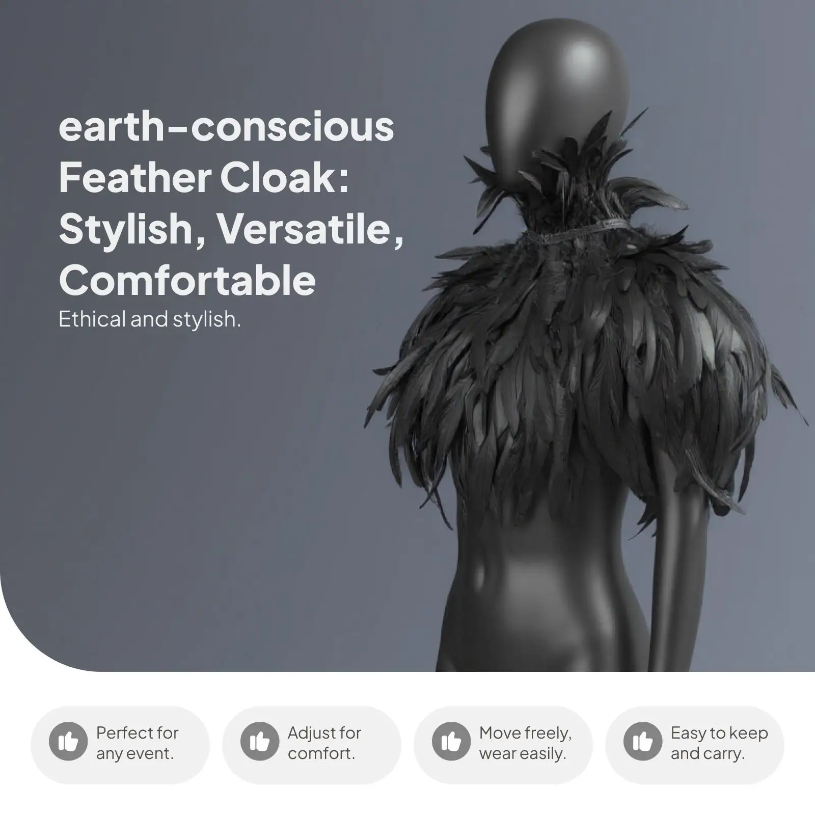 Creative Faux Feather Cape Woman Gothic Cloak Halloween Party Costume Shoulder Wrap for Cosplay Prom Masquerade Show