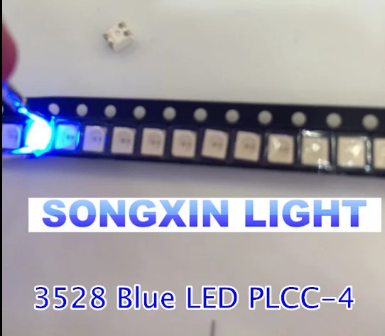 100PCS 3528 blue 4-legs blue super bright LED lamp beads PLCC-4 1210 3528 SMD LED Blue 4 Feet 4-Pin 3.5*2.8*1.9mm PLCC4