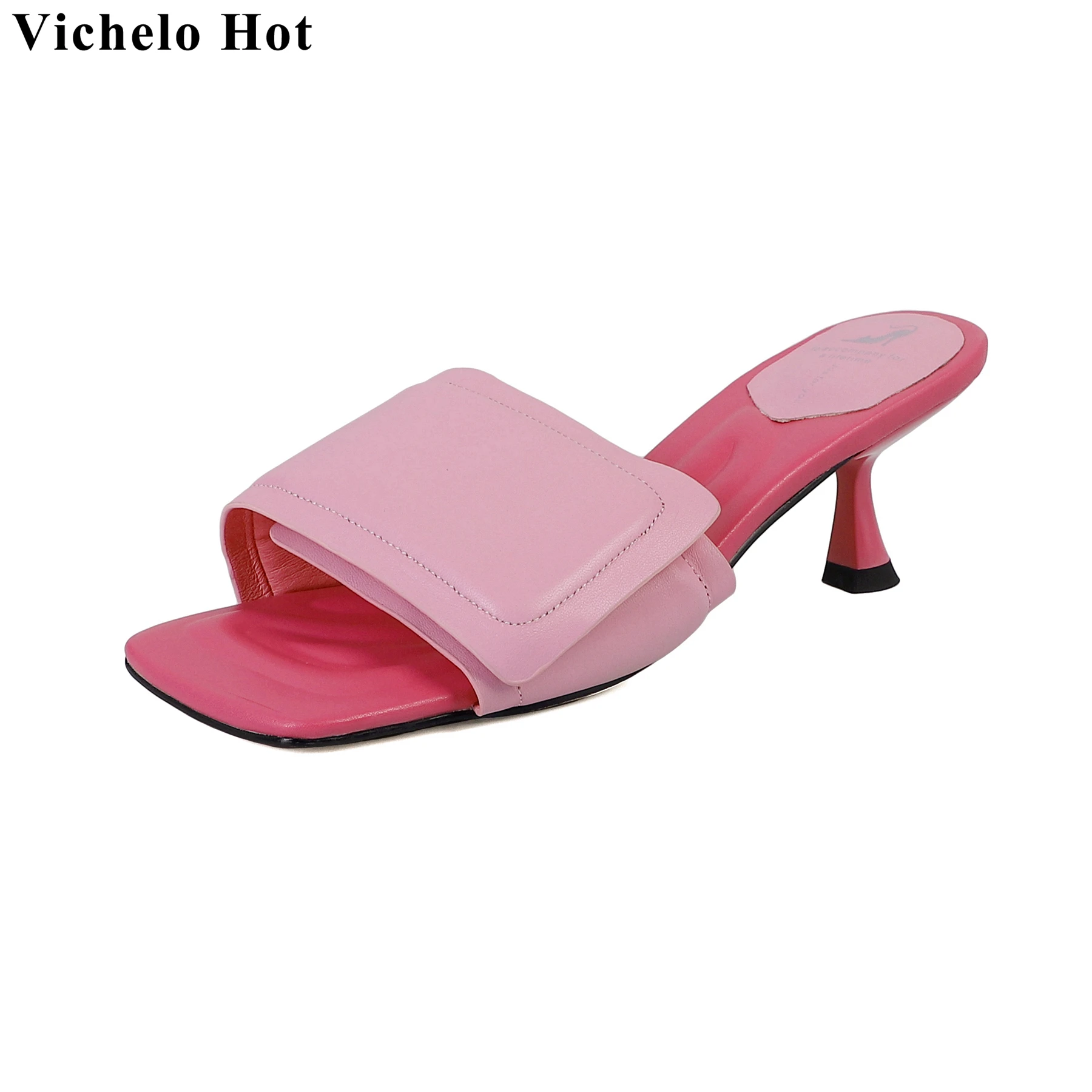 

Vichelo Hot Genuine Leather Peep Toe Stiletto Heels Slingback Mules Concise Summer Luxury Comfort Brand Casual Outside Slippers