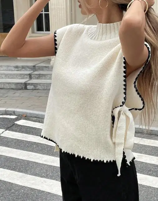 

Women's Clothing 2025 Spring/summer New Item Bow Tie Tie Fashion Knitted Sleeveless Vest for Women