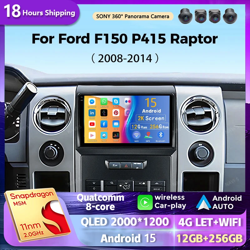 android 15 Car Radio For Ford F150 P415 Raptor 2008-2014 Wireless Carplay Auto Qualcomm Stereo Multimedia Player 2Din GPS WIFI