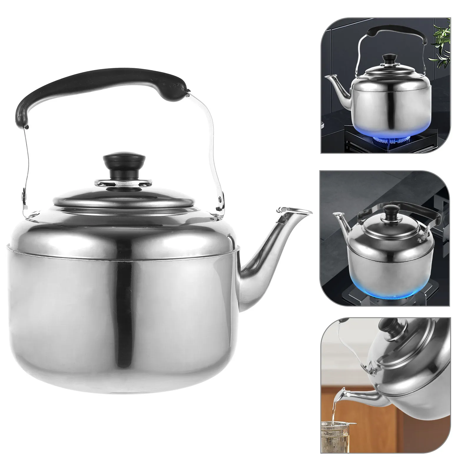 4L Stainless Steel Household Sounding Kettle Whistling Boil Alert Bumpy Base Even Heat Transfer Anti Scald Handle for Tea Coffee