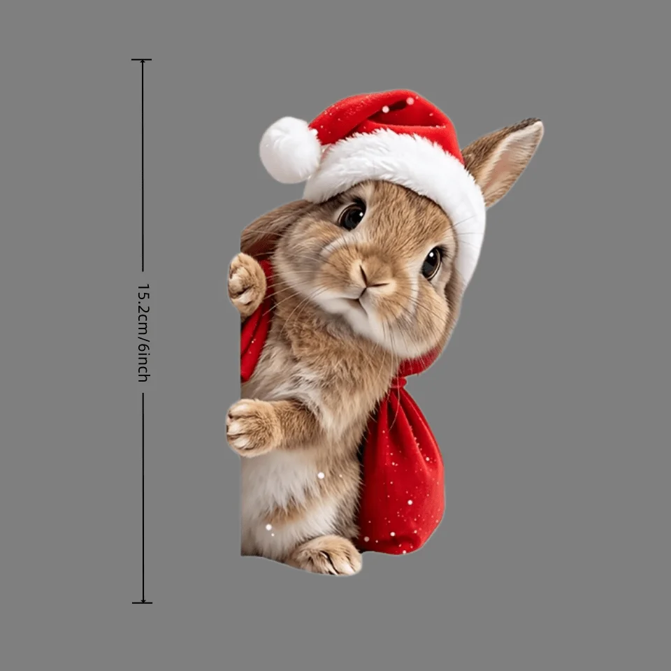 1Pc Christmas Peeking Rabbit Vinyl Sticker, Glossy Colorful Decal for Laptop Truck Phone Motorcycle Wall