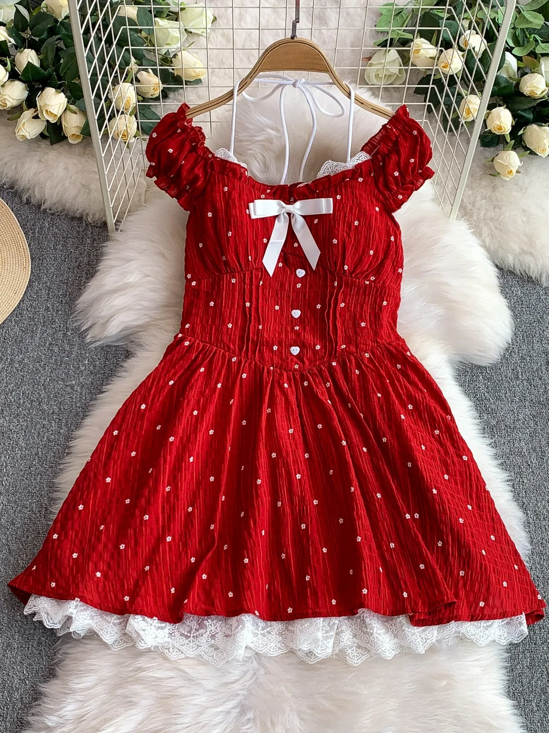 Spódnica damska letnia, kwiatowa, z koronką, wyszczuplająca, z wiązaniem w talii, w stylu Princ Sle Sweet Knot Square Ne Bubble Sve Dr.