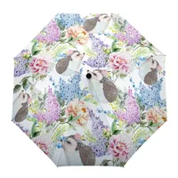 Hedgehog Flower Automatic Umbrella Men Women Rain Windproof Outdoor Travel Sun Three Folding Umbrellas 8 Ribs Gift Parasol