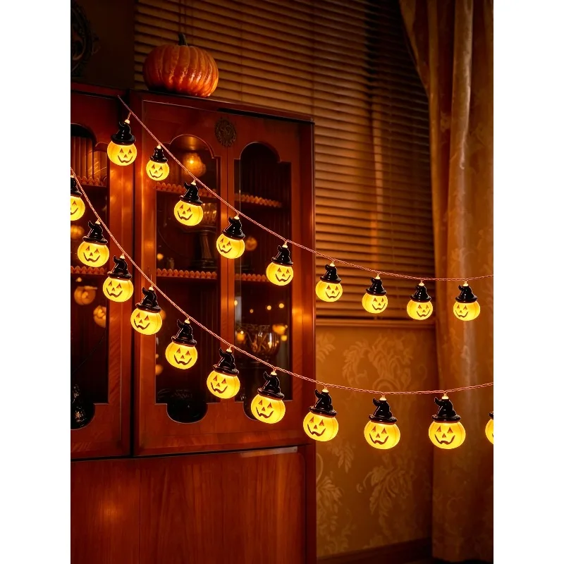 Halloween Decorations Pumpkin Lights String Front Desk Shop Window Door Pendant Scene Arrangement Theme Party Supplies