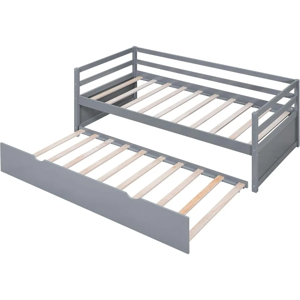 سرير نهاري مزدوج من Merax باللون الرمادي مع إطار سرير كابتن من الخشب الصلب