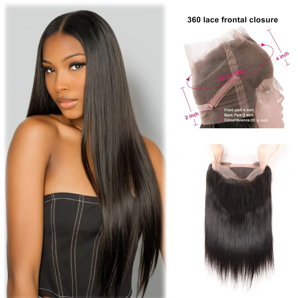 

360 кружевная Фронтальная застежка с черными прямыми бразильскими человеческими волосами 360 прозрачное кружево ручной перевязки длиной 10-22 дюйма