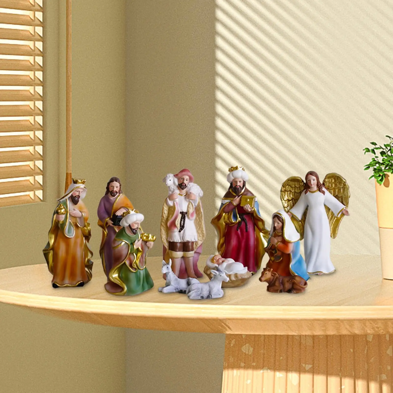 

11Pcs Nativity Figurine Display Set Manger Set for Tabletop Office