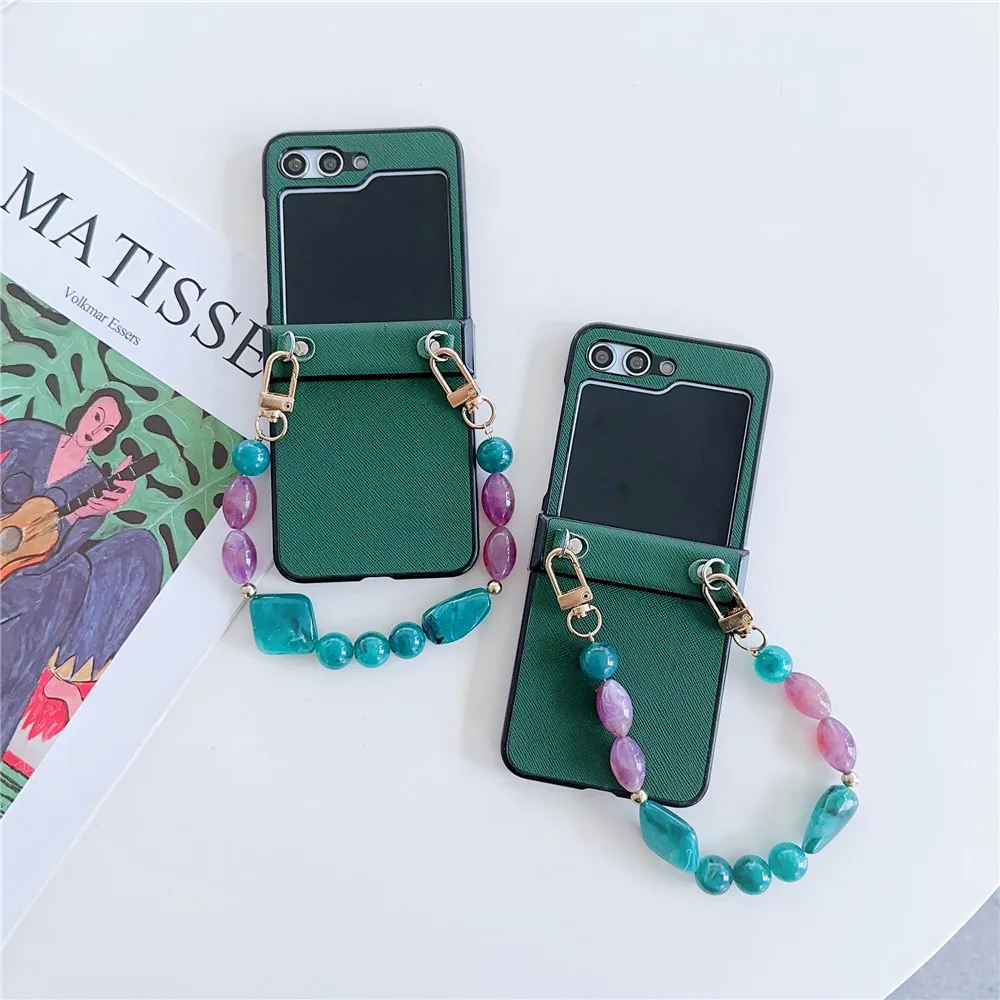 Koreanische niedliche Cartoon Hund Edelstein kurze Kette Scharnier Ledertasche für Samsung Galaxy Z Flip 5 Fall für Galaxy Z Flip 4 Cover Z Flip 3