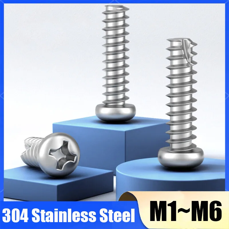 M1 M1.2 M1.4 M1.7 M2 M2.2 M2.6 M3 M3.5-M6 304 Stainless Steel Cross Recess Phillips Pan Round Head Flat End Self Tapping Screw