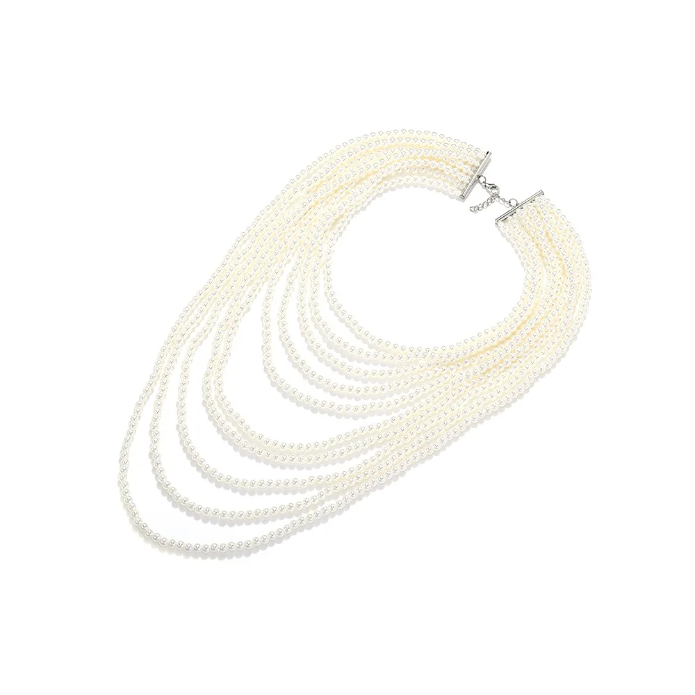 ZAA Vintage Multilayer White Pearls Chain Choker Necklace for Women Holiday Party Jewelry Gifts