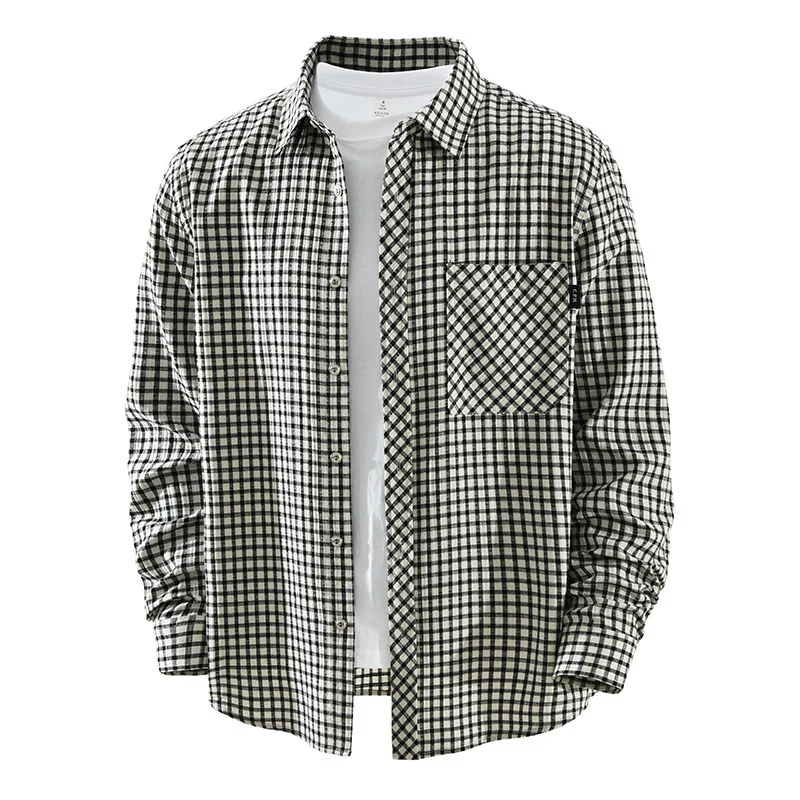 

Harajuku Мужские клетчатые мужские рубашки с длинным рукавом Весенние новые рубашки Мужские повседневные повседневные простые рубашки с лацканами и карманами на пуговицах Мужская куртка