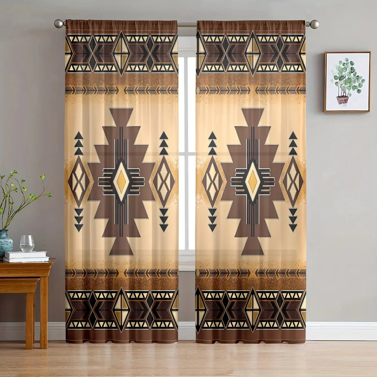 2 pieces of Retro Bohemian Aztec printed curtains, bedroom and living room, home decoration, room decoration