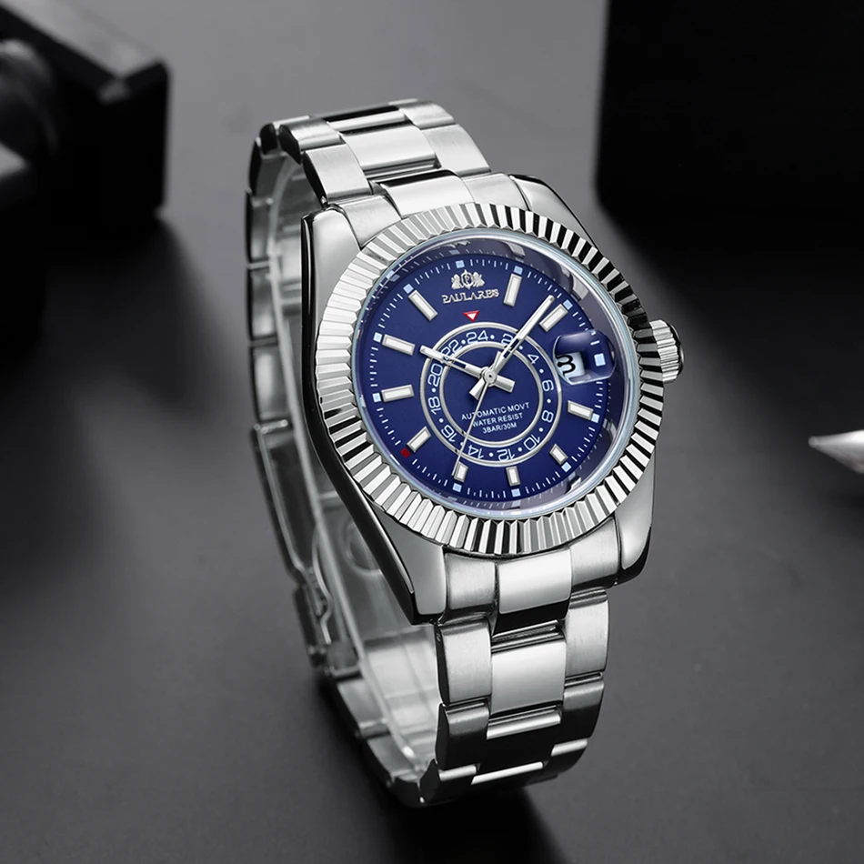 Automatic Mens Watch Mechanical Movement Stainless Steel Rose Gold Blue Luxury Sky 40mm Fashion Watches