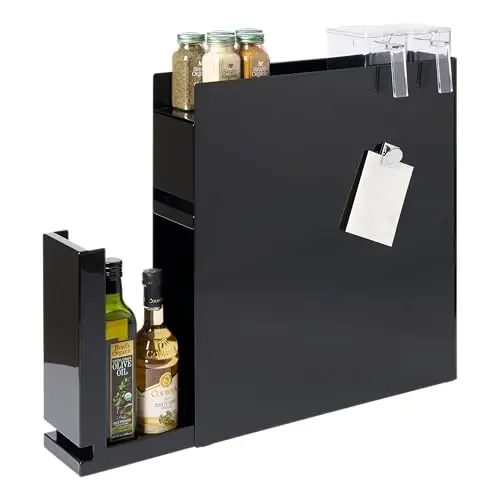 Home Spice Rack, 2-Tiers with Sliding Drawer, Slim, Steel, Black | Two-tier seasoning and condiments spice rack with