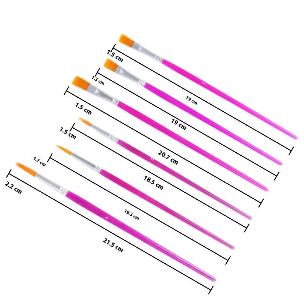 مجموعة فرشاة رسم زيتية مكونة من 6 قطع من قضيب النايلون طرف نقطة مستديرة لأدوات كعكة رسم الوجه والجسم من الأكريليك