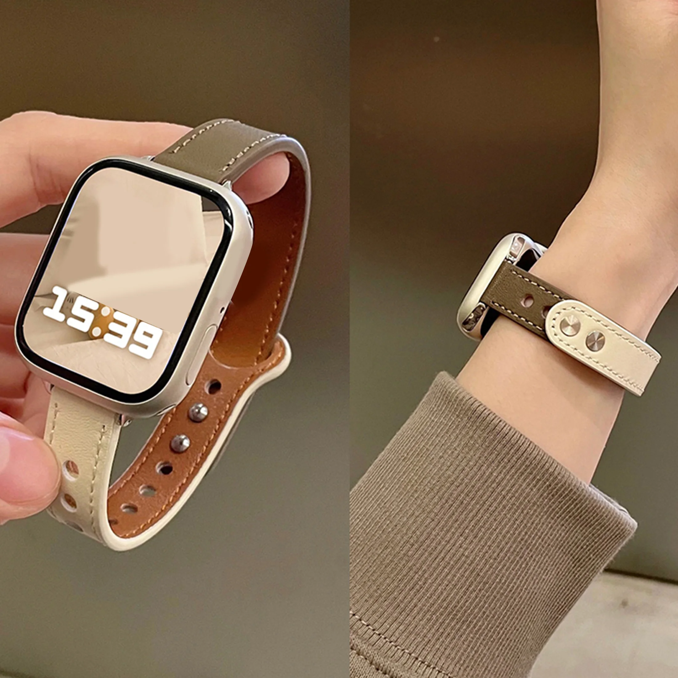 

1pc Slim Leather Band Compatible Apple Watch Band 42mm44mm45mm49mm, Thin Wristband for IWatch Ultra SE Series 9/8/7/6/5/4/3/2/1