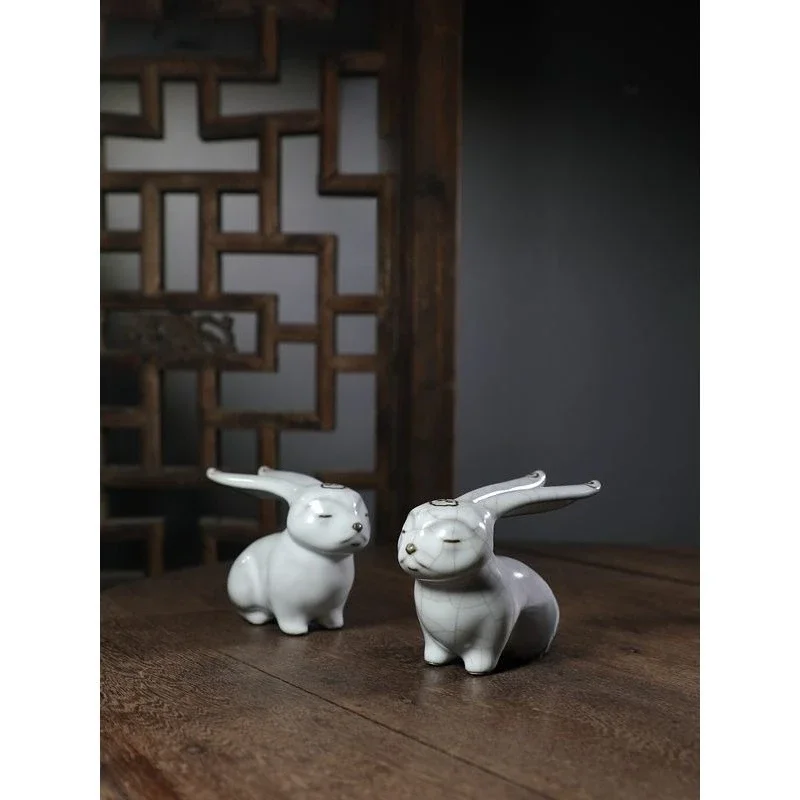 Celadon tea set handmade tea pet rabbit boutique ornament collection