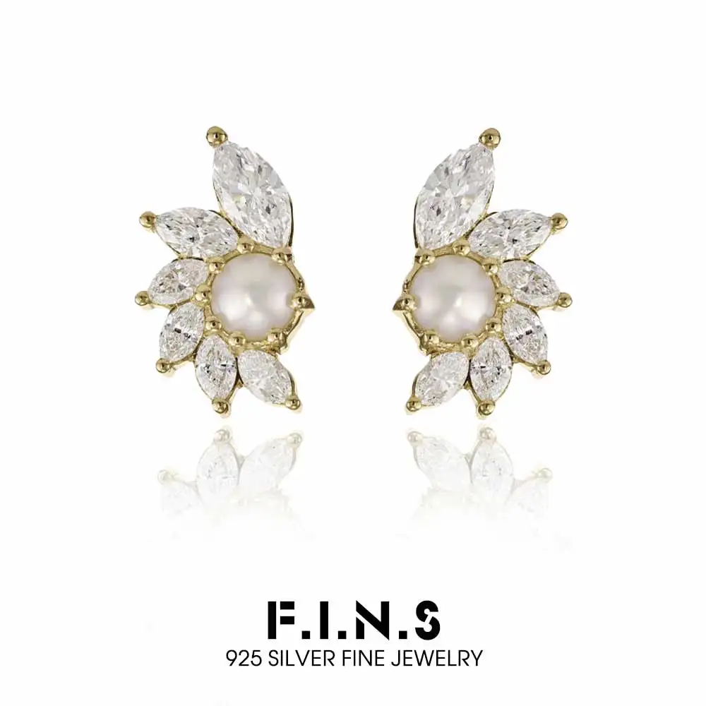 

Серьги-гвоздики F.I.N.S из стерлингового серебра 925 пробы с нежным цирконием и жемчугом, женские элегантные серьги-гвоздики для пирсинга ушей CZ, ювелирные аксессуары