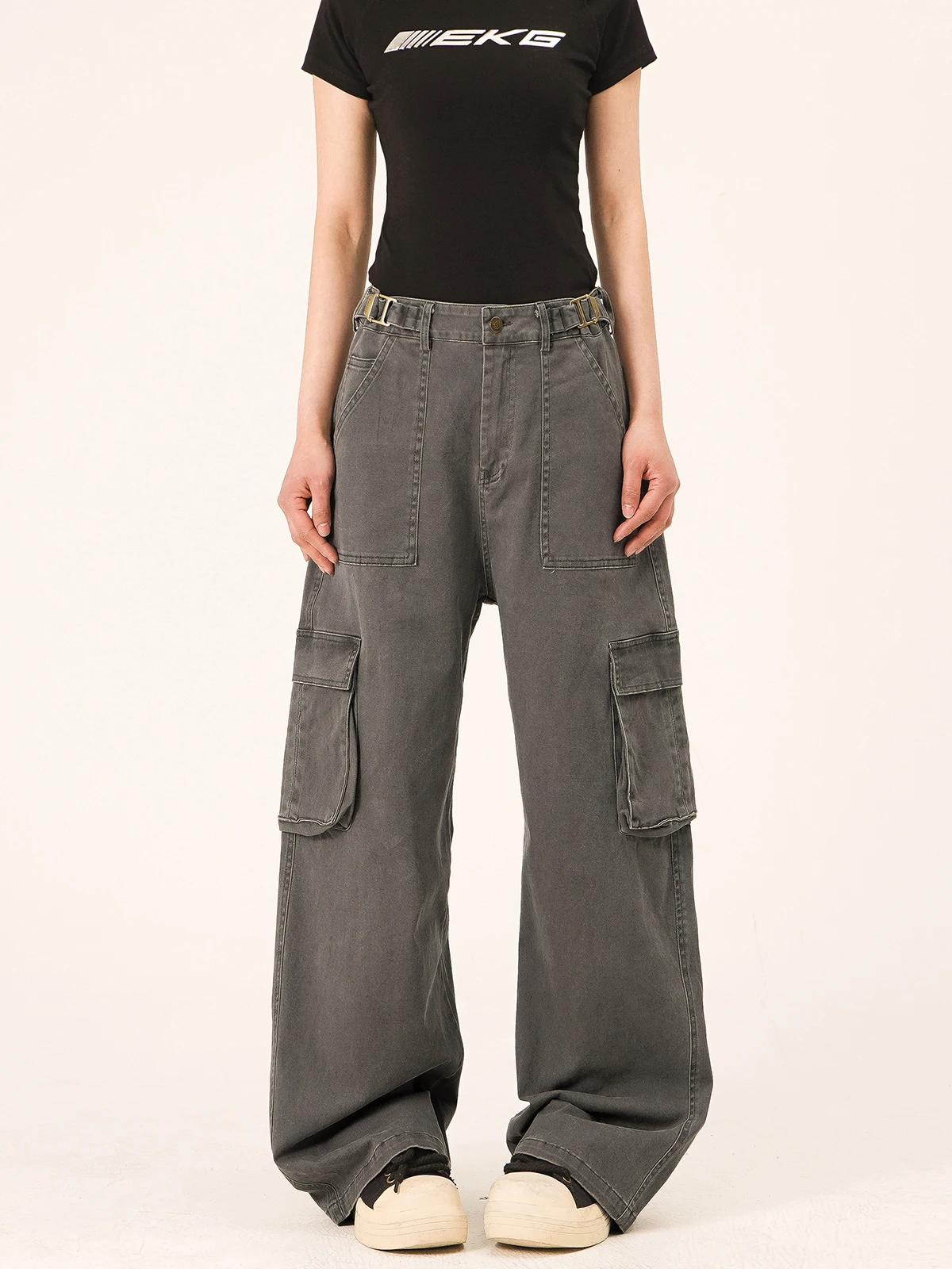 

Мужские и женские брюки в стиле ретро для стрит-дэнса, свободные широкие брюки, рабочие брюки прямого кроя