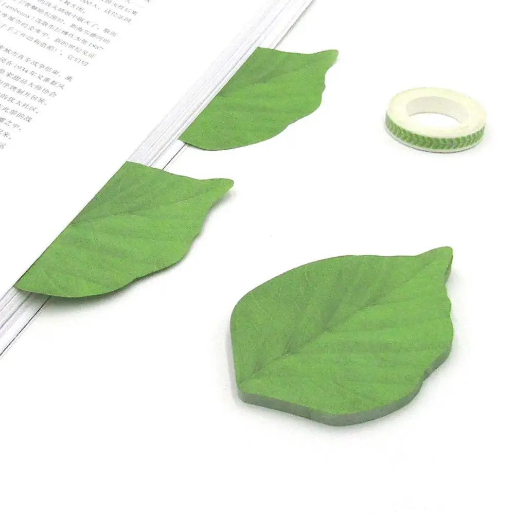 50 Sheets Simulated Leaf Notebook Message Post Self Fresh Stationery School Supplies Note Green Leaf Adhesive Office R7O6