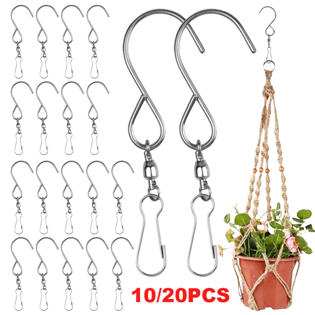 10/20Pcs Rotating S Hooks Stainless Steel Rotary Hanger Hooks S Hanging Hooks for Hanging Wind Spinners