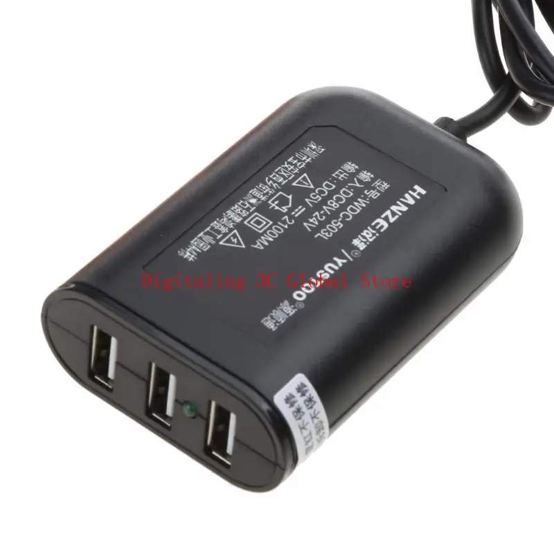  USB Power Adapter 12V 24V to 5V 2.1A with Battery Clip 3 Ports Charging Adapter