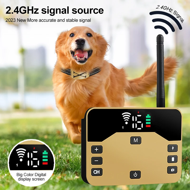 Dog Shock Collar Electric Pet Wireless Fence Waterproof Anti Runaway Up to 3 Dogs Outdoor Pet Containment Rechargeable System