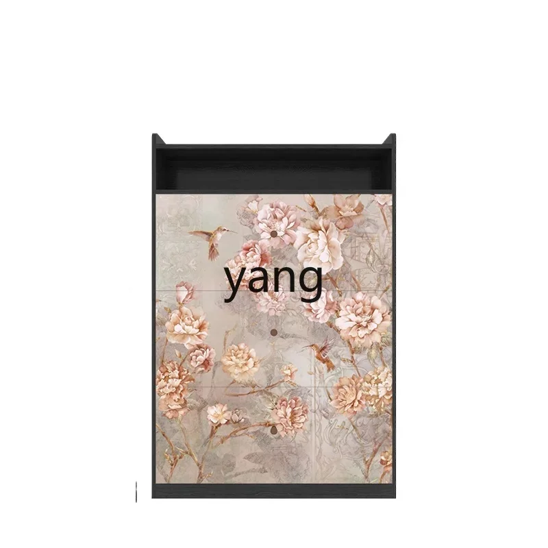 LH ultra-thin shoe cabinet household door entrance entrance cabinet retro flower and bird tipping bucket small shoe rack