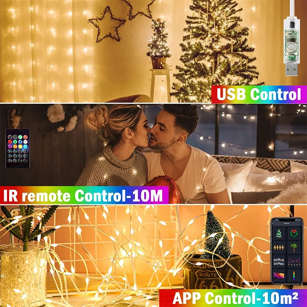 Telecomando Bluetooth LED String RGB Ball Fairy Lights ghirlanda USB per giardino all'aperto capodanno decorazione della festa nuziale di natale