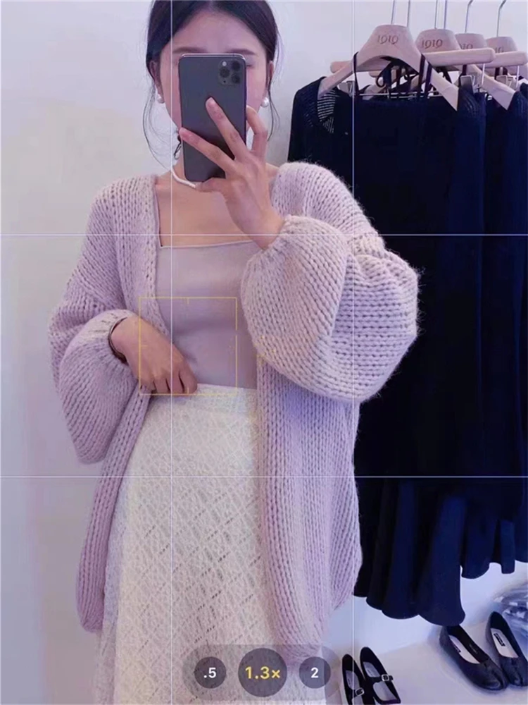 Colorfaith SWC5600JX New 2023 Sweet Wild Oversized Korean Fashion Knitting Cardigans Women Autumn Winter Elegant Lady Pink Tops