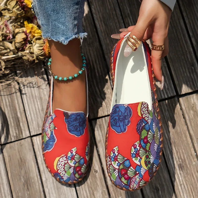 Zapatos de Mujer 20225, gran oferta, Zapatos planos sin cordones para Mujer, Zapatos planos informales con estampado a la moda, nuevos Zapatos planos de talla grande con punta redonda para Mujer