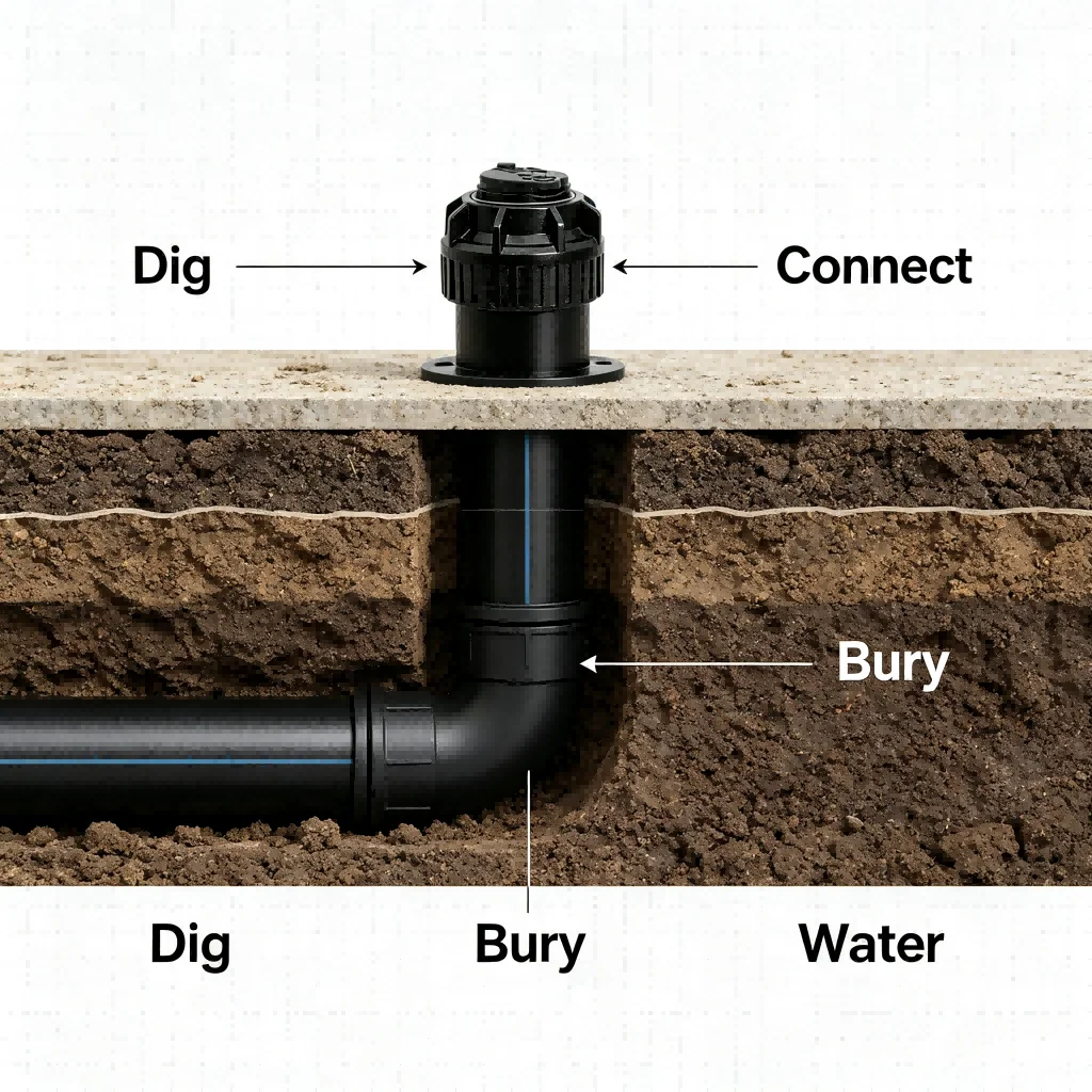 Rotating Underground Sprinkler Head for 6 Point 5000 Irrigation Systems with Full 360 Degree Adjustable Coverage