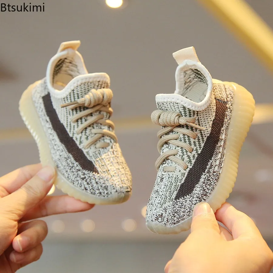 Kids Spring and Autumn Sneakers Soft Breathable Running Knitting Infant Teenage Mesh Sports Boy Girl Lightweight Coconut Shoes - view 4