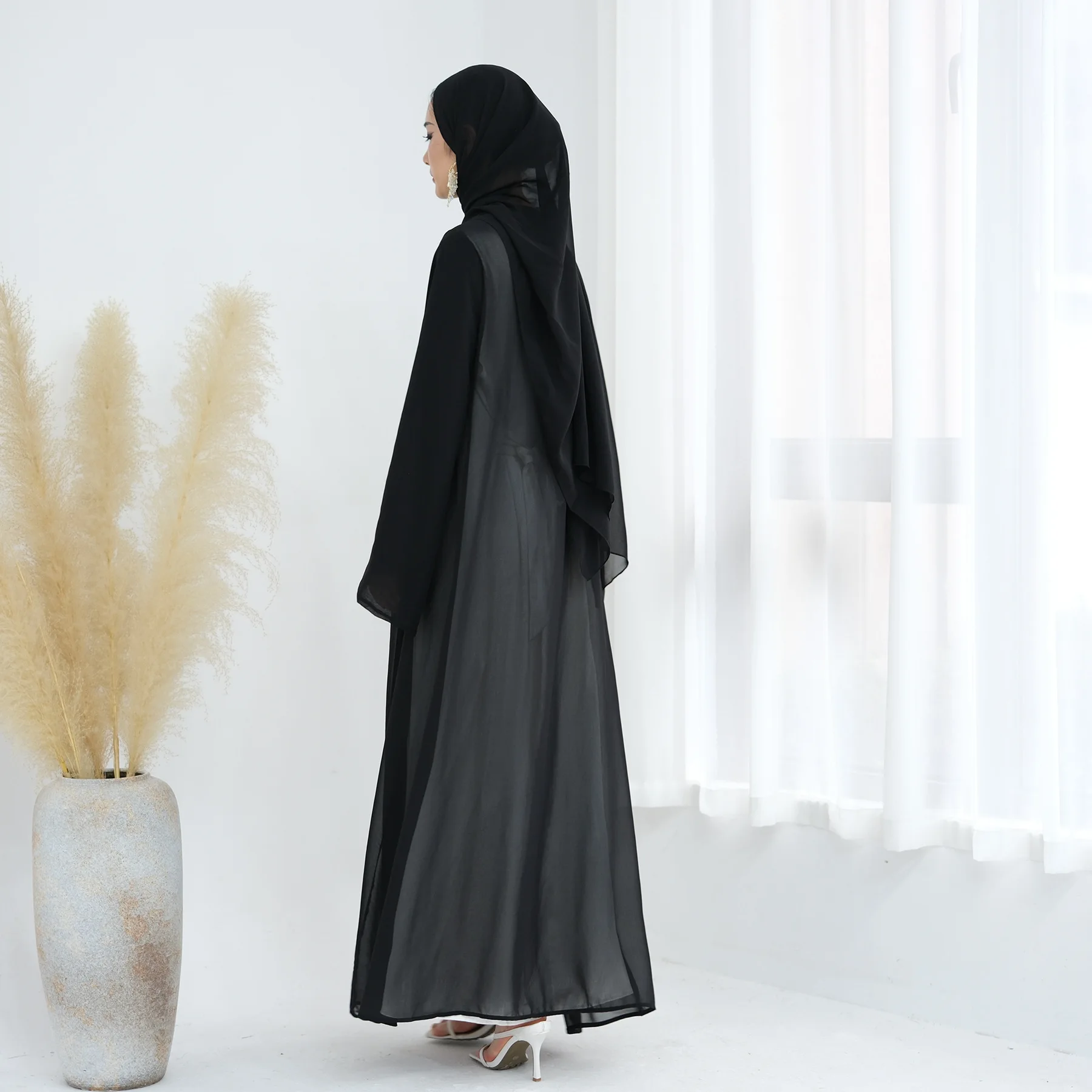 

Eid Djellaba Dubai Open Front Abaya Women Muslim Hijab Dress Set Chiffon Long Kimono Turkey Kaftan Ramadan Marocain Femme Robe