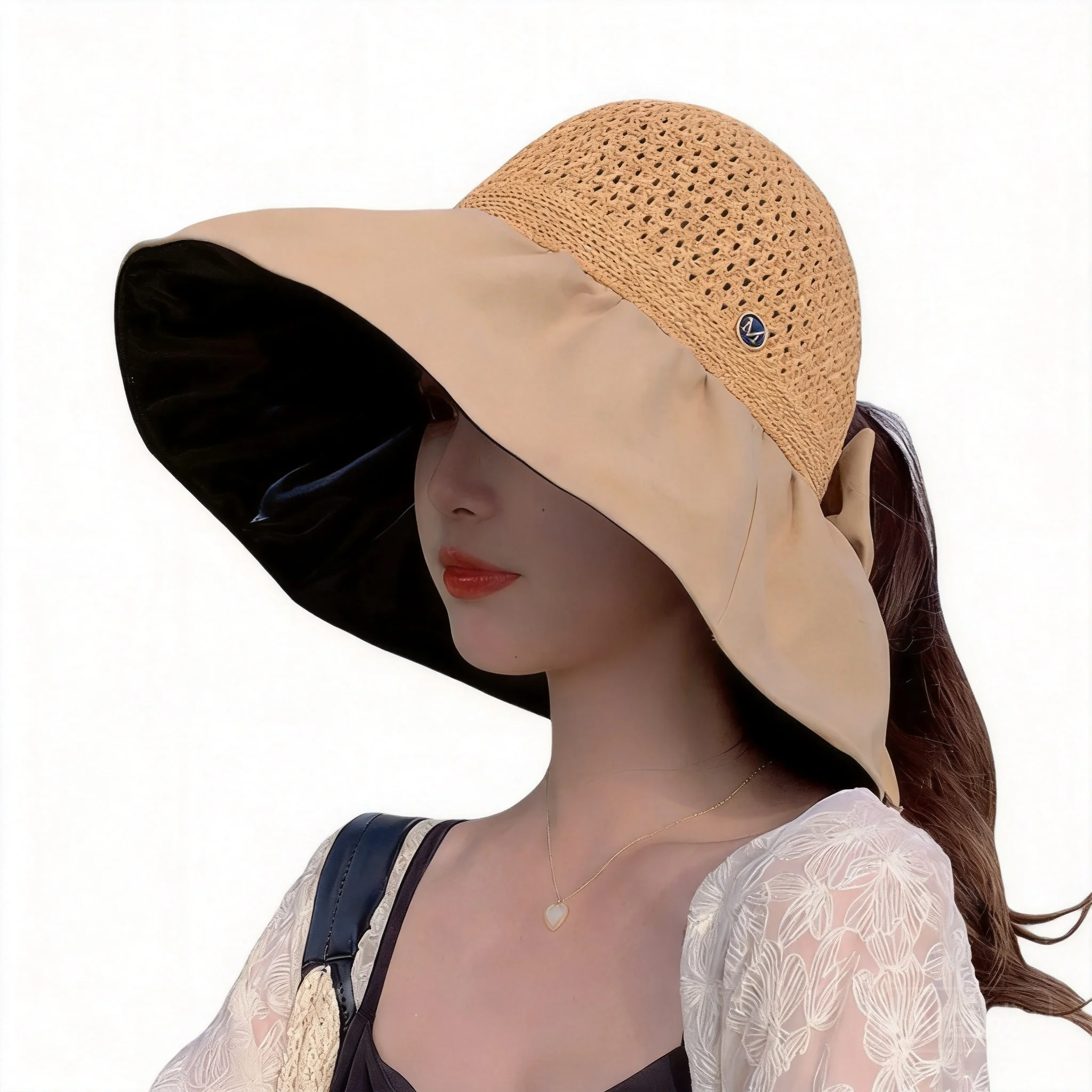 Bucket Hat Women - قبعة شمس نسائية سوداء واسعة الحواف