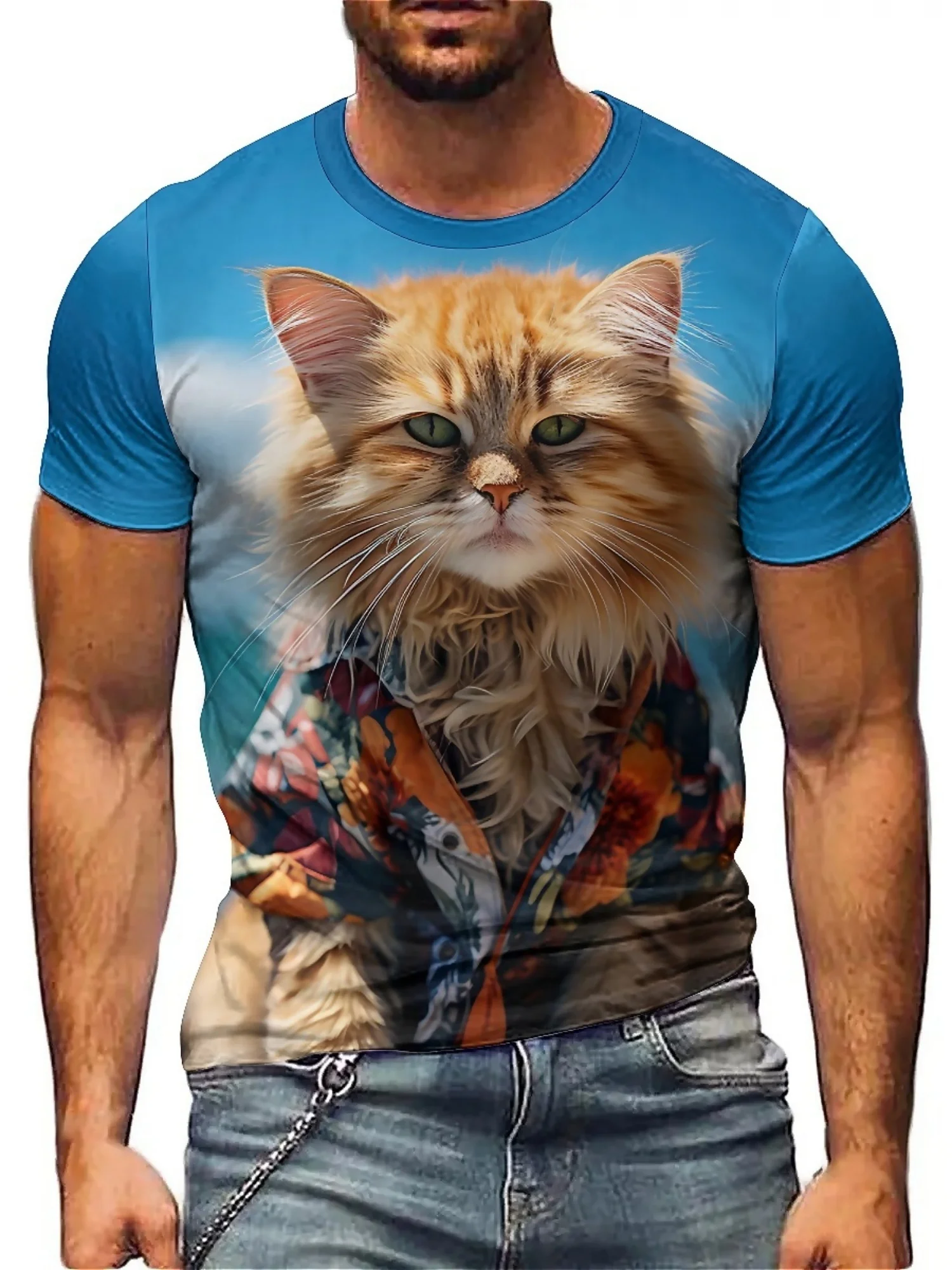 

Men's & Women's 3D Printed Cat Art Short Sleeve T-Shirt - Soft Polyester Fabric, Vibrant Geometric Patterns