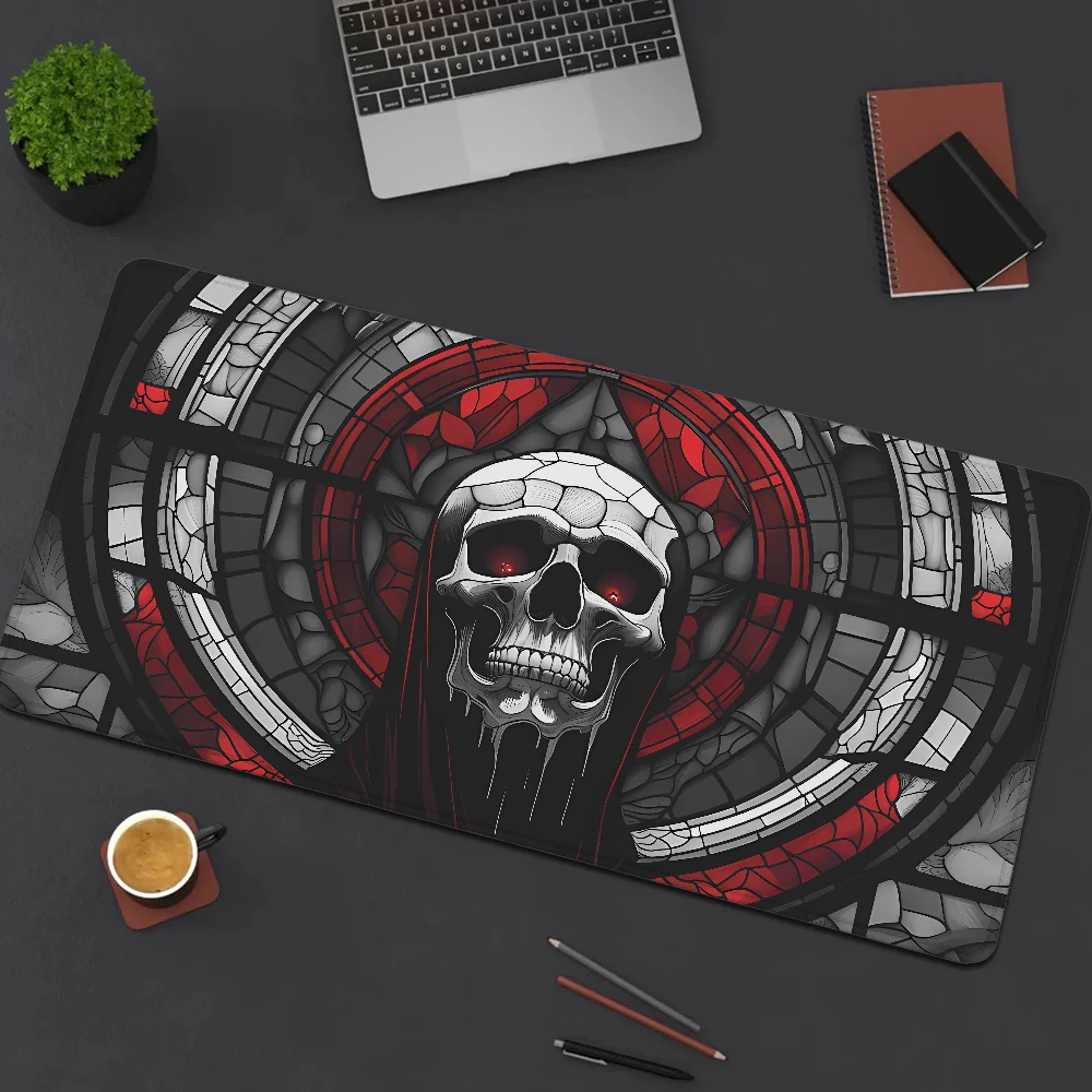 Gamer Keyboard STAINED GLASS SKULL OF THE FALLEN SAINT Desk Pad Gaming Mats Offices Accessories Xxl Mouse Pad 90x40cm Mousepad