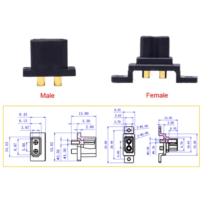 2/5 Pasang Amass XT30G Konektor Steker dengan Sekrup Konektor Perempuan Laki-laki untuk RC Quadcopter FPV Balap Drone Baterai Lipo