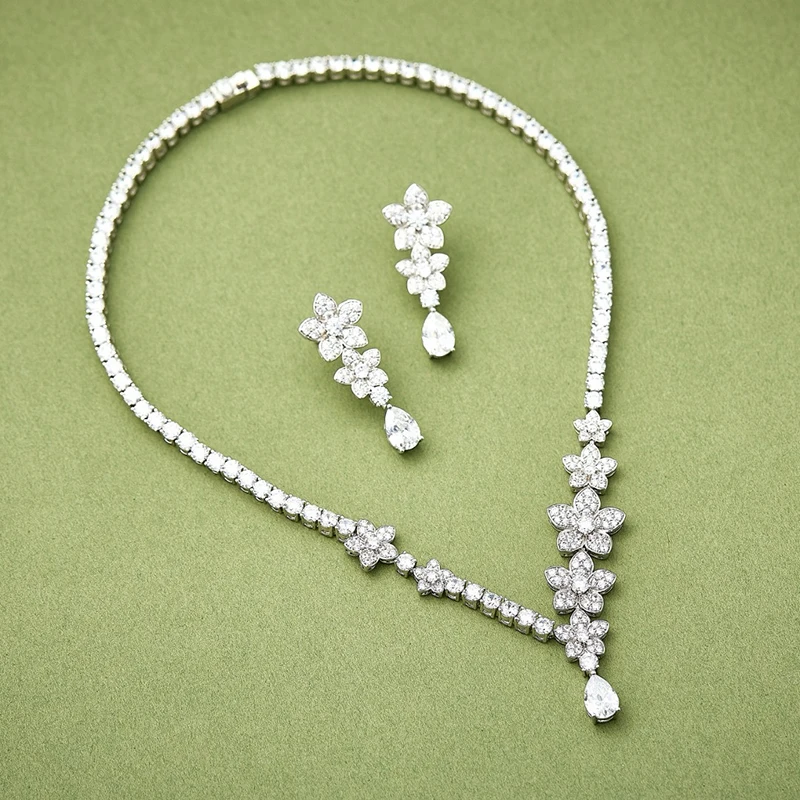 

Pure 925 Sterling Silver Jewelry For Women Lucky Flower Wedding Jewelry Set High Quality Earrings Necklace Party Fine Jewelry